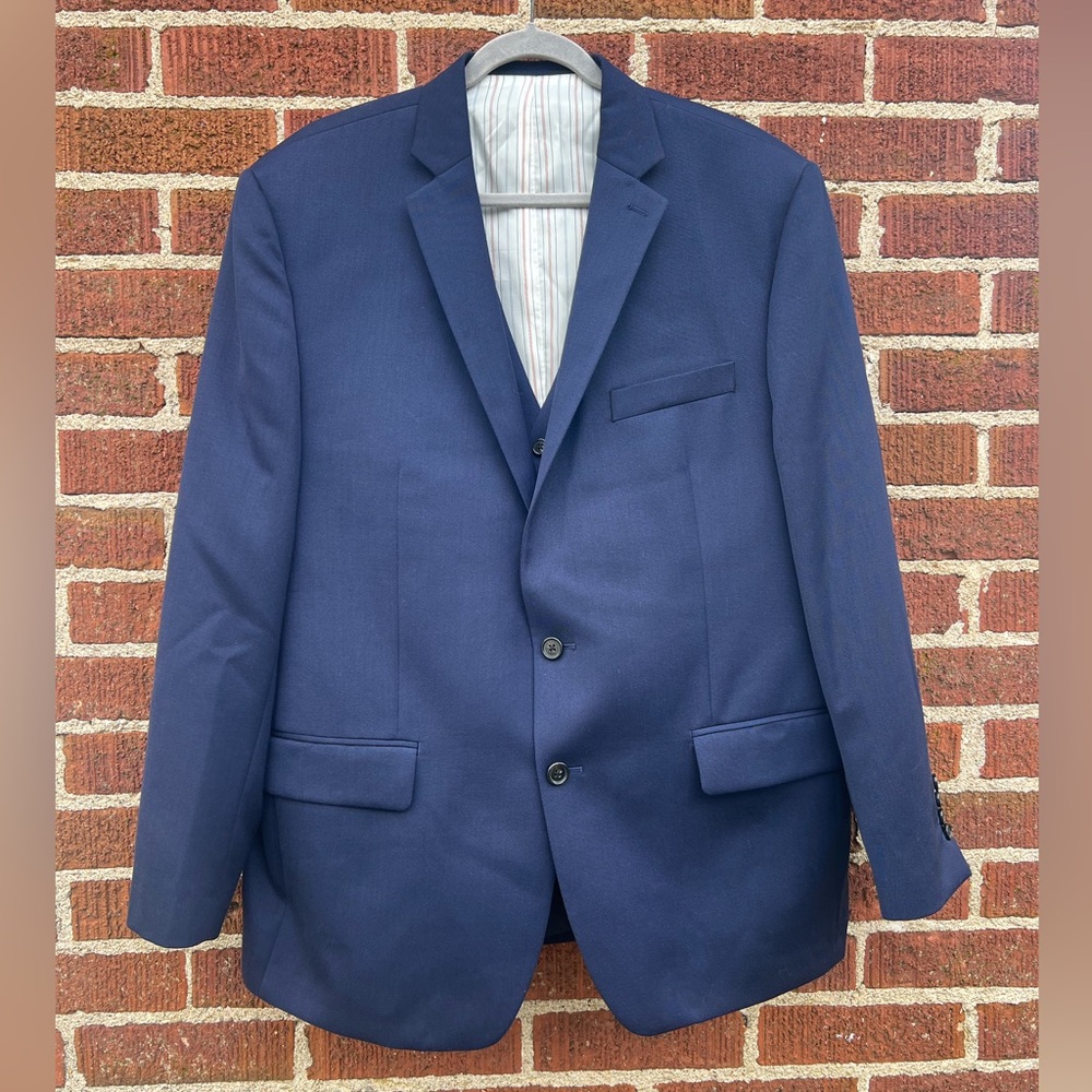 Ralph Lauren 100% Wool Navy Blue Two Button Blazer with Vest size 46R 46 Regular